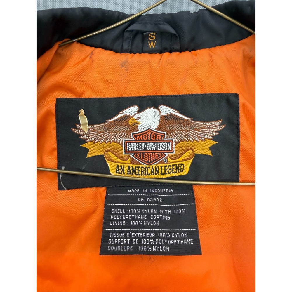 Harley-Davidson Womens Small Black Nylon Moto Bomber Jacket Orange Lining - Picture 7 of 10